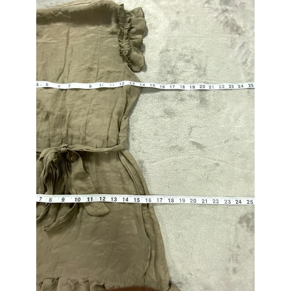 Body Central Mini Dress Womens Olive Pleated Ruffled Sleeves V-Neck Tie Waist - Picture 5 of 8